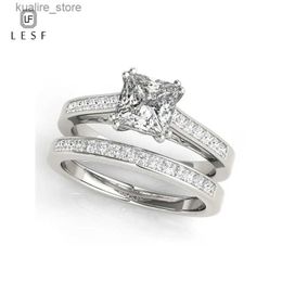 Cluster Rings LESF 1.2 Ct Princess Cut Moissanite Diamonds Engagement Ring Set For Women Jewellery 925 Sterling Silver Pave Wedding Bands L240315