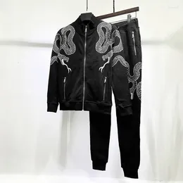 Men's Tracksuits Jacket Set Autumn Winter High Quality Luxury Fashion Snake Pattern Zipper Cardigan Pants Two Piece Male Clothing