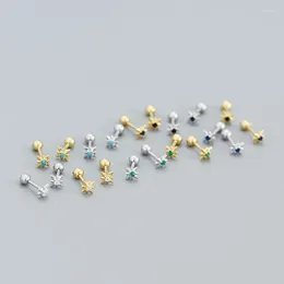 Stud Earrings Original 925 Sterling Silver 14K Gold Eight Pointed Star Zircon For Woman Luxury Piercing Jewelry Wholesale