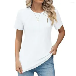Women's Blouses Women Shirt Elastic Fabric T-shirt Stylish Pleated Summer Tops O-neck Short Sleeve Tees Loose Fit For Casual