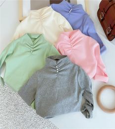 INS Little Girls New Fashions Girls Long Sleeve Solid Girls Korean Pearl Design T Shirt Kids Long Sleeve bottom Tops for 17T M3187527286