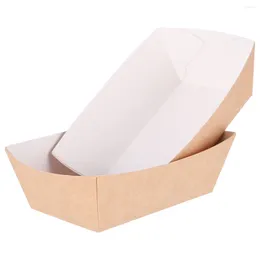 Disposable Dinnerware Paper Serving Tray Kraft Take-Out Box Boat Shape Snack Open French Fries Chicken Storage