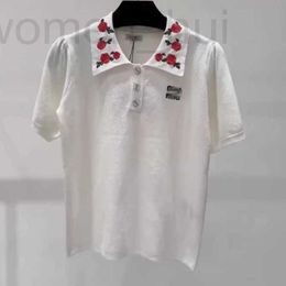 Women's T-Shirt designer Miu polo tshirt Embroidered Rose Knitted Short Sleeve 24 Year Spring/Summer Polo Collar T-shirt Slim Fit Bubble Thin Top DP8S