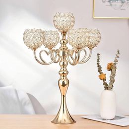 5 Heads Candlestick Metal Crystal Candle Holders Bowl Candelabra Table Centrepieces For Wedding Decorations