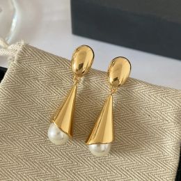 Fashion Brand Brass Pearl Long Designer Earrings For Women Jewellery Boutique Fancy Accessories Top Quality Goth Trend Japan Korea