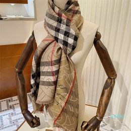 Designer Plaid Scarf Premium Wool and Silk Fabric Soft Lightweight Shawl Brand Exclusive Logo Luxury Style Scarves Fashion Versatile Accessories