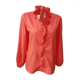 Women's Blouses Loose Fit Blouse Elegant V-neck Lantern Sleeve Shirt Tops For Women Ruffle Trim Pullover Solid Colour Streetwear Spring