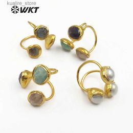 Cluster Rings WT-R315 WKT Vintage Design Natural Purpel Quartz Pink Quartz Labradorite And Pearls Mix Rings Three Stone At Face Women Rings L240315