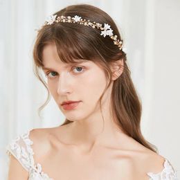 Hair Clips Wedding Headband Tiara Ceramic Flower Bridal Vine Accessories Handmade Gold Color Women Crown