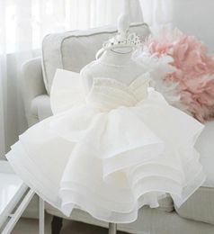 2021 Vintage Flower Girls Dresses Ivory Baby Infant Toddler Baptism Clothes Lace Tutu Ball Gowns Birthday Party Dress3917920