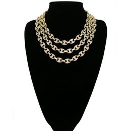 Hip Hop 12mm Gold Silver Colour Plated Iced Out Puff Marine Anchpr Chain Link Bling Necklace for Men292z