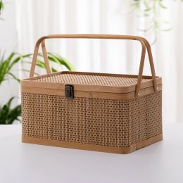 Baskets Woven Storage Basket Handheld Bread Fruit Basket Bamboo Rattan Picnic Basket Cake Snacks Tray Egg Container