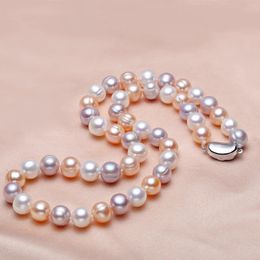 Natural Freshwater Pearl Necklace Threaded 7-8MM Pearl Necklace 925 sterling silver clasp 240305