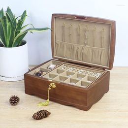 Jewelry Pouches Wooden Box With Lock Organizer Retro Large Solid Storage For Women Mens