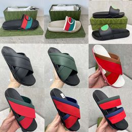 Designer Fashion Mens Striped Rubber Slides Interlocking Platform Shoes Flat Unisex Beach Slippers Bathroom Home Shoes Flip Flops Size 35-46 With Box 440