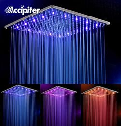 16 Inch 40cm 40cm Water Powered Rain Led Shower Head Without Shower ArmBathroom 3 Colours Led Showerhead Chuveiro Led 2009259395836