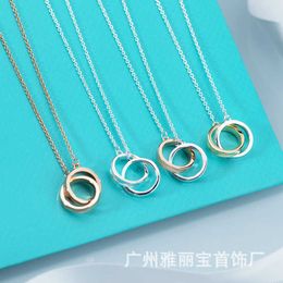 Designer White copper tie family double ring necklace womens net red jewelry 1837 tiffay and co clavicle chain light luxury fashion pendant