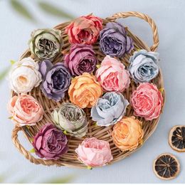 Decorative Flowers 10PC Artificial Wedding Decoration Year's Home Room Decor Christmas Garland DIY Scrapbook Candy Box Fake Silk Rose