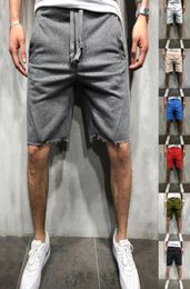 Men Cotton Shorts Streetwear Wild Style Solid Color Loose Hip Hop Ripped Short Pants Jogger Workout Short Pants Bottoms41183177633012