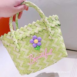 HD7220A04 Hyuna Korean Edition Instagram Red Woven Flower Letter Handheld Vegetable Basket Bag Fashionable Small Square Bag 240315