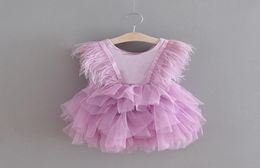 Retail 2020 New V neck Feather Fluffy Tulle Cake Dress Princess Dresses for Wedding Show Baby Clothes E19557610857