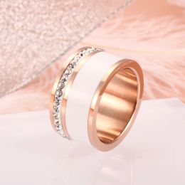 Luxury Black White Ceramic Rings Female Fashion Love Promise Rings Engagement Wedding Bridal 14K Gold Rings For Women