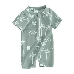 Clothing Sets Toddler Boys Swimsuit Rash Guard Rompers Zipper Bathing Suit Swimwear Short Sleeve Tree Print Surfing Suits