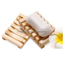 Soap Dishes Qbsomk Box Natural Bamboo Bath Holder Case Tray Wooden Prevent Mildew Drain Bathroom Washroom Tools Drop Delivery Home G Dhhkc