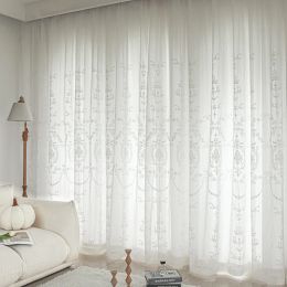 Curtains White Embroidered Tulle Curtains for Living Room Luxury European Sheer Curtain for Hall Rideaux Voilage Treatment Home Customise