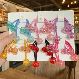 Hair Accessories 2PCS Set Colour Bubble Butterfly Bow Ball Long Elastic Ties For Girl Cute Fancy Fairy Durable Ponytail Bun Rubber Rope