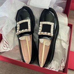 High Version Square Buckle Loafers Genuine Leather, Grape Mom, Same Shoes, Thick Soles, Rhinestones, Small Leather Shoes for Women, Versatile British Style