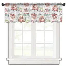 Curtain Christmas Poinsettia Retro Stamp Truck Kitchen Curtains Tulle Sheer Short Living Room Home Decor Voile Drapes