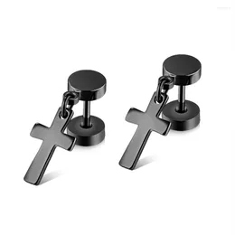 Dangle Earrings Punk Small Cross Drop Earring For Man Women Black/steel/Gold Colour Stainless Steel Simple Jewellery Gift