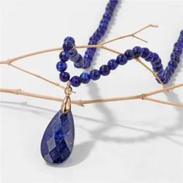 Pendant Necklaces Big Water Drop Pendent Necklace Natural Lapis Lazuli Quartzs Stone Bead Blue Charm Choker Jewellery Gift For Women