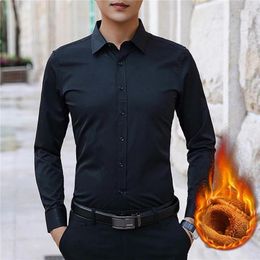 Men's Dress Shirts Formal Shirt For Men Autumn Winter Wedding Business Relaxed Long Sleeve Plush Lining Button Down Light Black