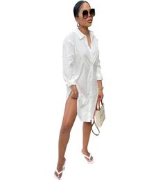 Casual Dresses Shirt Dress Mini Asymmetrical White Tshirt Streetwear Vestido De Mujer Blanco Women Short 20216284872