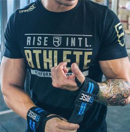 Mens Summer Gyms Fitness Brand T Shirt Crossfit Bodybuilding Slim Shirts Printed O Neck Short Sleeves Cotton Tee Tops Clothing1198470