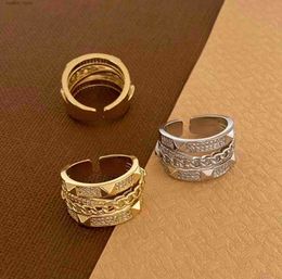 Cluster Rings HOT 2pcs - Gold and Silver Plated Copper metal Micro White Colour Zircon / CZ Open adjustable Rings brass zircon ring L240315