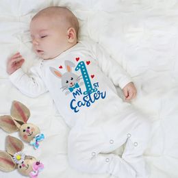 My first Easter newborn Pyjama jumpsuit rabbit print baby tight fitting suit long sleeved jumpsuit boys and girls Easter set 240315