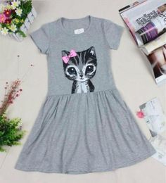 New 2019 summer girl dress cat print grey baby girl dress children clothing children dress 08years5861405