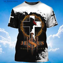 Men's T-Shirts Jesus Graphic Mens T-shirt Top 3D Print Shirt For Men O Neck Oversized Sweatshirt Summer Casual Short Slve Ts Cheap Clothes Y240315