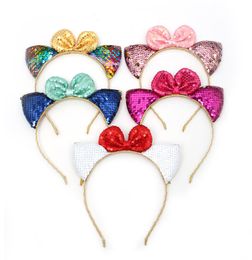Sequined cat ear baby girls shinny headband Mermaid bow babies headwear accessories kids birthday party dress up5930636
