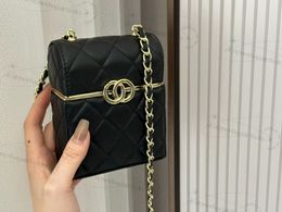 Women's ins cigarette box bag new trendy leather diamond chain bag fashionable mini crossbody bag 22p black gold dinner small box Luxury designer bag coin purse