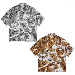 Men's Casual Shirts WACKO MARIA Hawaii Yellow Grey Tiger Pattern Printing Men Woman Quality Vintage Short Sleeve Shirt