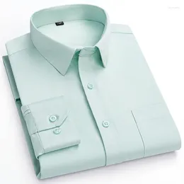 Men's Dress Shirts Classic Business Ice Silk Long Sleeve Solid Plain Formal Elegant Shirt Casual Standard Male Workwear