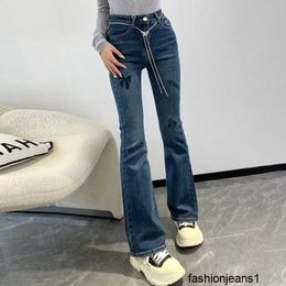 Women's Jeans High version Xiaoxiang AutumnWinter New Butterfly Embroidery Hot Diamond Letter High Elastic High Waist Micro Raging Jeans for Women UNN6