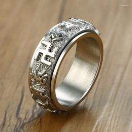 With Side Stones Tibetan Buddhist Prayer Stainless Steel Spinner Ring Mens Meditation Rings Symbol