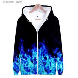 Men's Hoodies Sweatshirts Colourful Flame Hooded Sweatshirts Ice Fire 3D Printing Mens Womens Pullover Long Sleeve Hoodies Streetwear Tops L240315