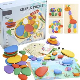 Children 3D Puzzle Montessori Toys Rainbow Pebbles Logical Thinking Game Kids Painting Sensory Learning Toys For 3-6 Years Old 240307