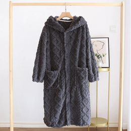 Men's Sleepwear Winter Robe Male Fleece Pajamas Bathrobe Loose Thick House Shower Men Warm Plush Sleep Nightgowns